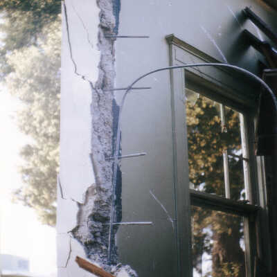 Town Hall Demolition showing rebar in wall