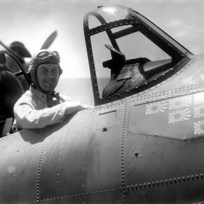 James H. Flatley Jr. in the Cockpit of his F4F-4 Wildcat