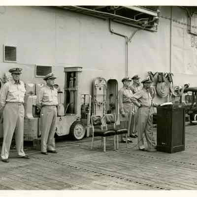Captain McKechnie Addressing the Crew of the USS Yorktown (CVA-10)