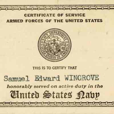 1946-1952 Certificate of Service for Samuel Wingrove