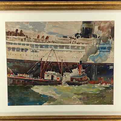 "Passenger Liner with Tugboats"