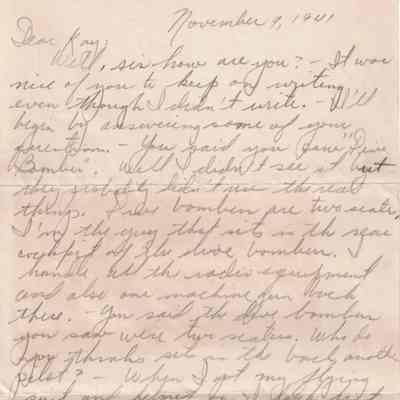 Letter from Charles Bonness to His Sister, November 9, 1941