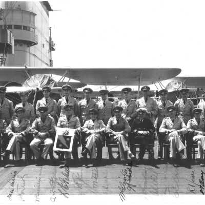 Fighting Squadron Five on the Flightdeck of an Unidentified Aircraft Carrier