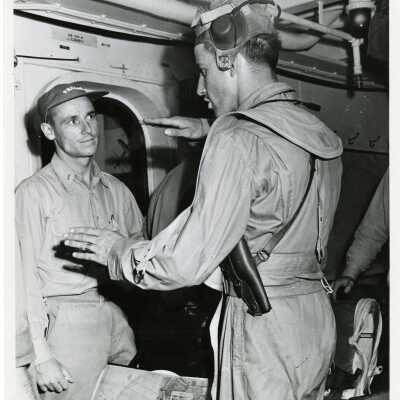 Pilots Discussing Maneuvers and Tactics Aboard The USS Yorktown (CV-10)