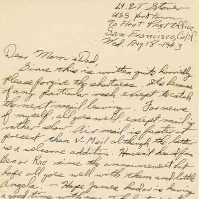 Letter From Elisha "Smokey" Stover to his Parents Dated August 18, 1943