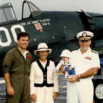 The Flatley Family Poses with the Hellcat Christened for James H. Flatley, Jr.