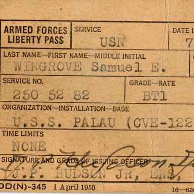 1951 Liberty Pass for Samuel Wingrove