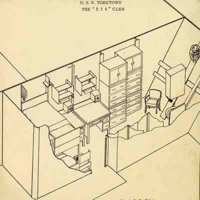 Sketch of "Club 226" one of the Yorktown's wardrooms.