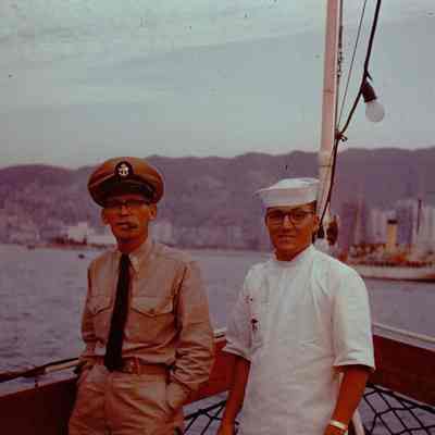 Photo: Chief Corpsman Paul Smith (left) and HM Randall Smith (right). Randall Smith is wearing the donated smock.
