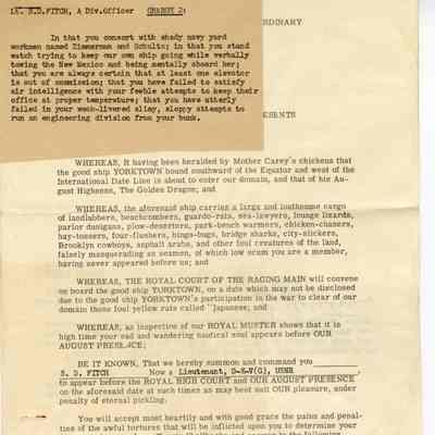Comedic Summons of Lt. Fitch by Neptunus Rex and Davey Jones