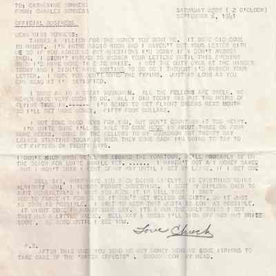 Letter from Charles Bonness to His Sister, September 6, 1941