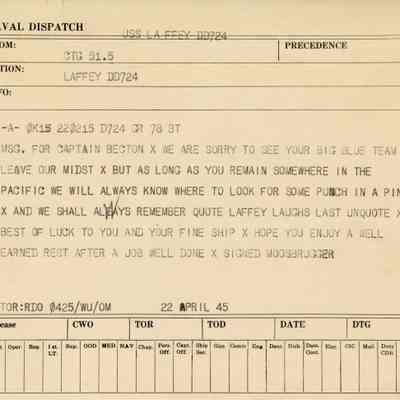 Message From Combat Task Group 51.5 to the USS Laffey (DD-724)