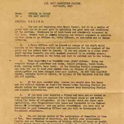 U.S. Navy Recruitment Orders, Cleveland, Ohio with a Copy of Dwight D. Eisenhower's D-Day Order of the Day