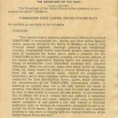 Navy Cross Citation of Dixie Kiefer