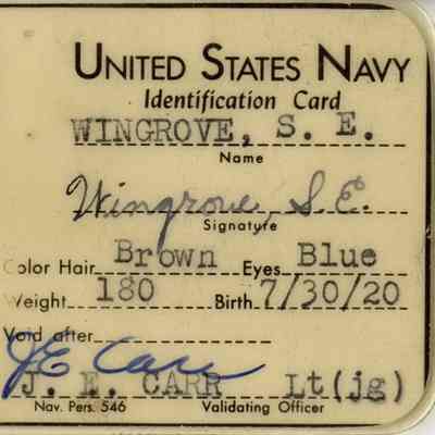 United States Navy Identification Card for Samuel Wingrove