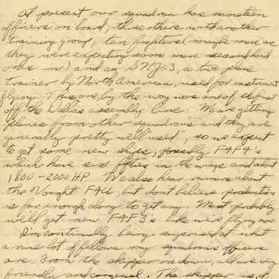 Letter From Elisha "Smokey" Stover Discussing Early War Carrier Fighter Planes.