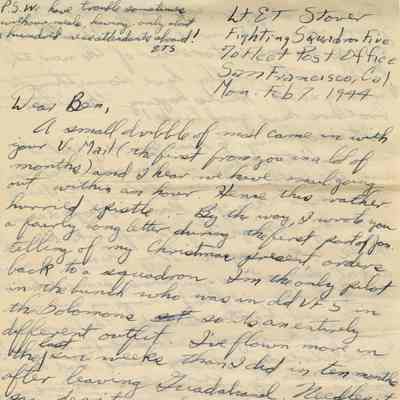 Letter From Elisha "Smokey" Stover to Benjamin Stover Dated February 7, 1944