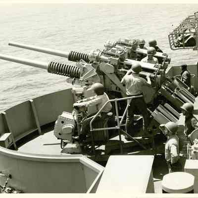 Target practice for one of the Yorktown's gun tubs.