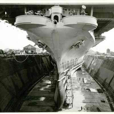 USS Yorktown (CVA-10) in drydock.