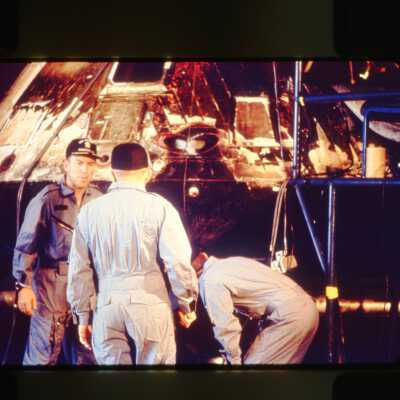 The Apollo 8 Astronauts Inspect Their Capsule
