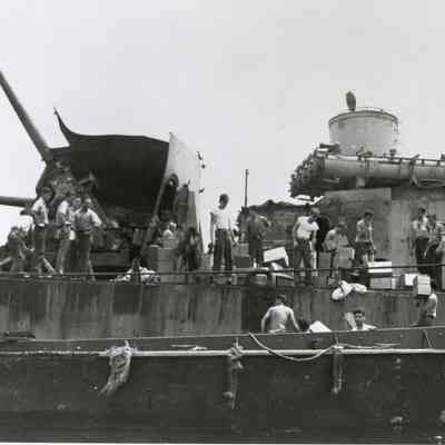 View of the Port Side of the USS Laffey (DD-724) Following the Kamikaze Attacks