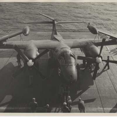 Overhead View of an AJ (A-2) Savage on the Flight Deck of the USS Yorktown (CVA-10)
