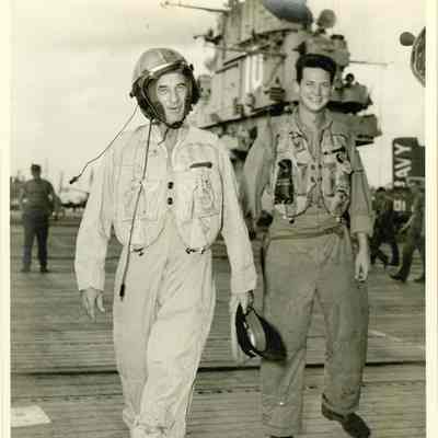 Captain McKechnie wearing a flight helmet.