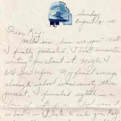 Letter from Charles Bonness to His Sister, August 31, 1941