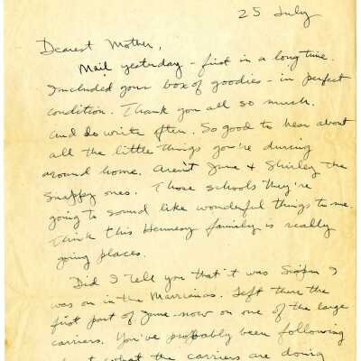 Letter from Lt. Gerald Hennesy to His Mother Dated July 25, 1945