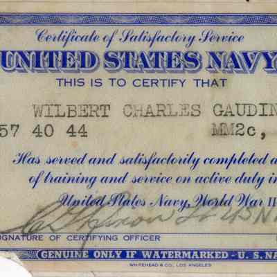 Certificate of Satisfactory Service for Wilbert Gauding