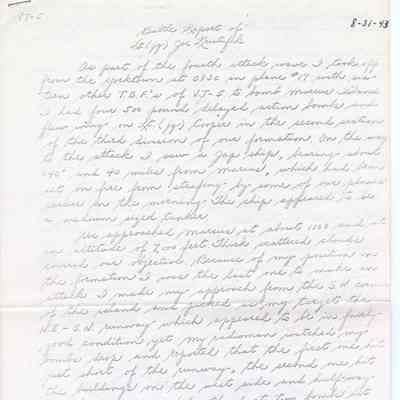 Battle Report of Joseph Kristufek for August 31, 1943