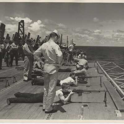 Marines Practice Firing their Rifles from the Flight Deck