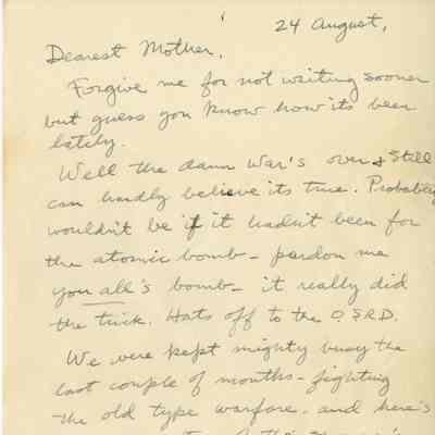 Gerald Hennesy Letter to His Mother Dated August 24, 1945