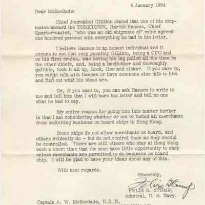 Letter From Felix B. Stump to Arnold McKechnie Dated January 4, 1954