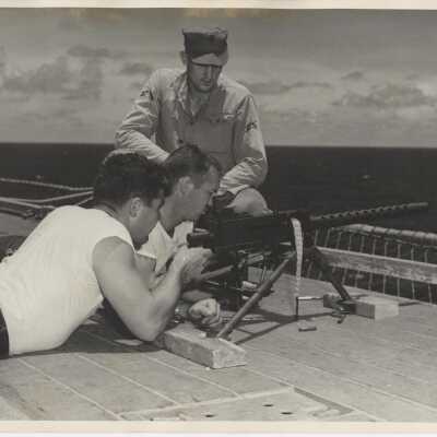 Marines Practicing with a Browning Automatic Rifle on the Flight Deck