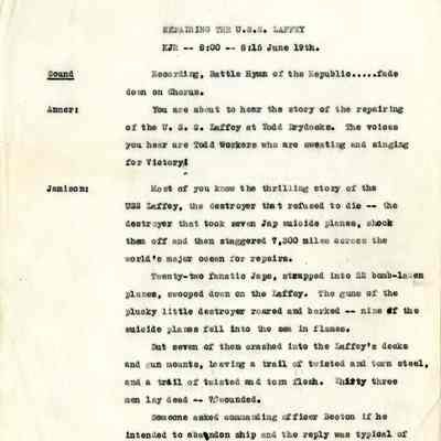 KJR Radio Script of the USS Laffey Repairs