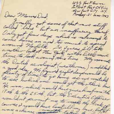 Letter From Elisha "Smokey" Stover to his Parents Dated June 21, 1943