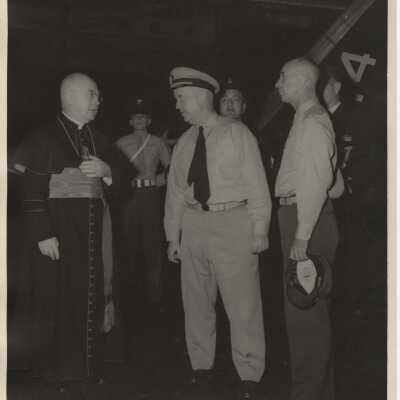 Captain McKechnie Speaking with Cardinal Francis Spellman