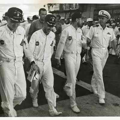 The Apollo 8 Astronauts Walk the Flightdeck