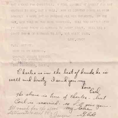 Letter from Charles Bonness to His Sister, February 24, 1942
