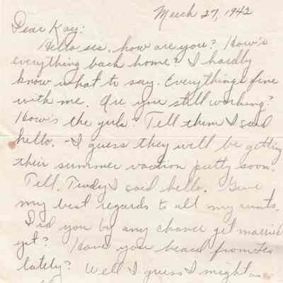 Letter from Charles Bonnes to His Sister, March 27, 1942