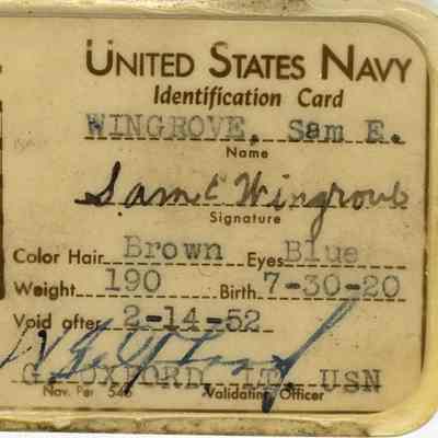 United States Navy Identification Card for Samuel Wingrove