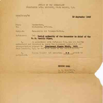 The Letter Authorizing Pierre Grace to Obtain Civilian Transportation from Hawaii to the United States