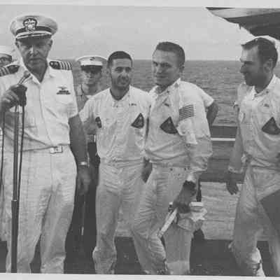 Captain John Fifield Addresses The Yorktown's Crew Following the Recovery of Apollo 8