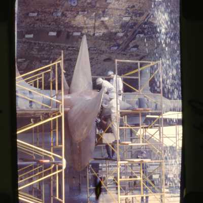 View of The USS Yorktown (CVS-10) Undergoing Repairs While in Drydock