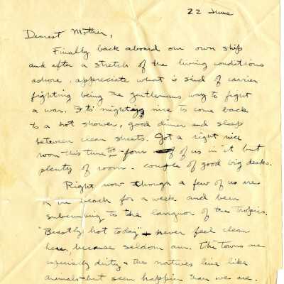 Letter from Lt. Gerald Hennesy to His Mother Dated June 22, 1945