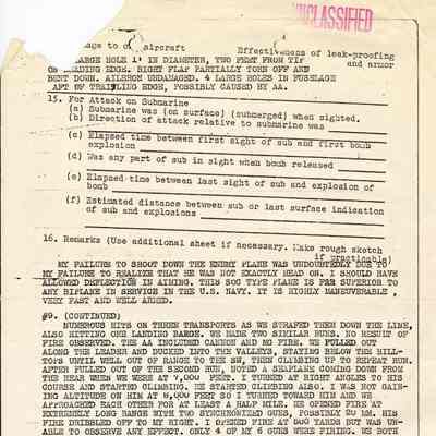 One Page of a Navy Action Report Written by Elisha "Smokey" Stover