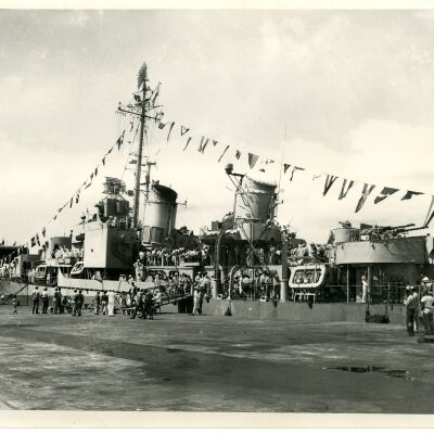 Portside View of Visitors on the Repaired USS Laffey (DD-724) in Hawaii