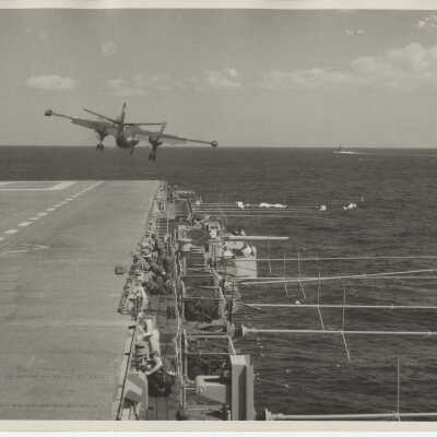 An AJ (A-2) Savage Taking off from the USS Yorktown (CVA-10)