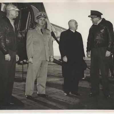 Captain McKechnie and Cardinal Francis Spellman Standing on the Flight Deck